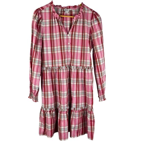 J. Crew‎ Plaid Ruffle Trim Preppy Mini Dress Sweet Briar Marine Salt Pink Size 8 - Picture 5 of 10